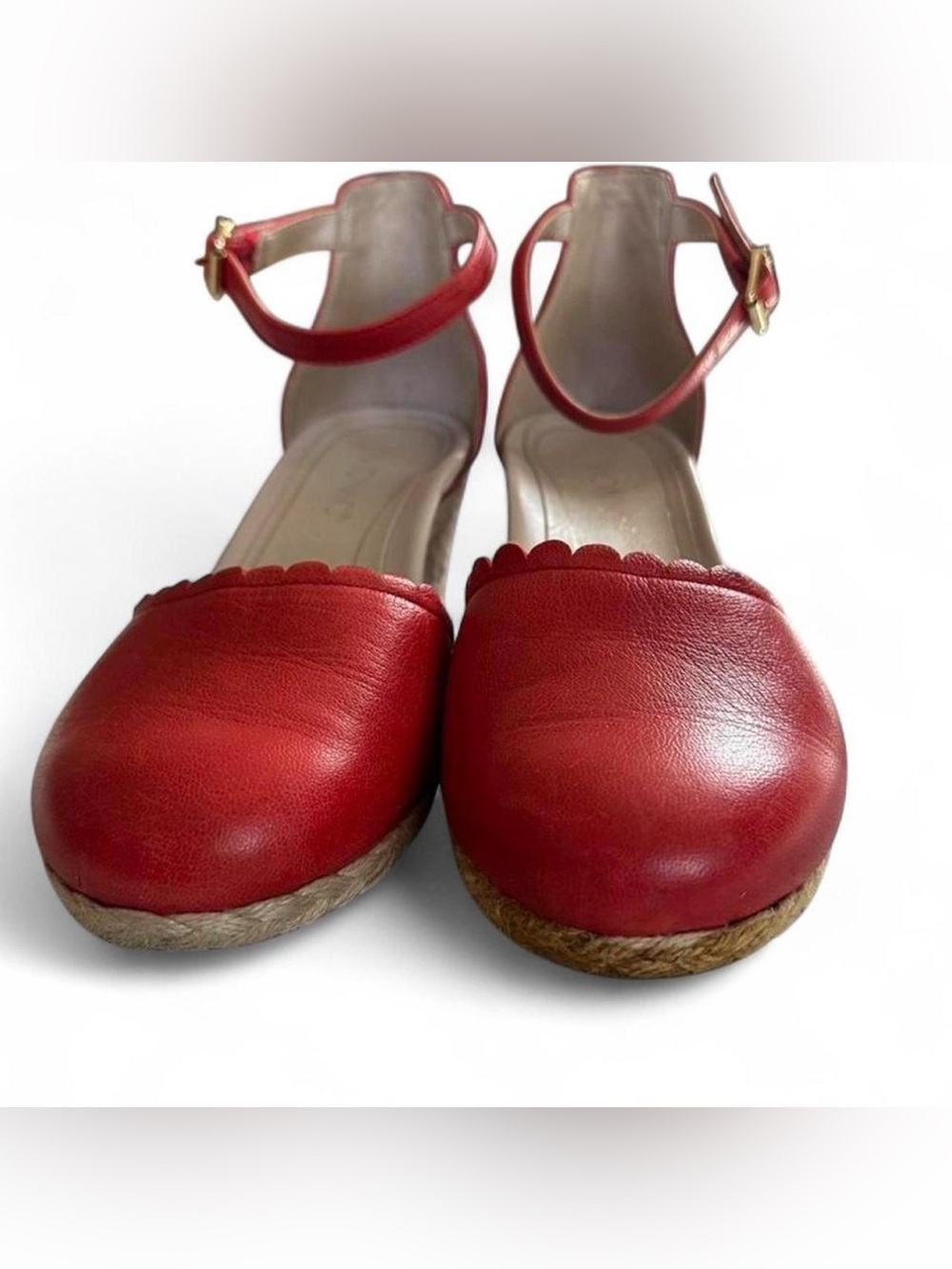 Vionic Aruba Anna Red Leather Espadrille Closed Toe Wedges Scallop Women's Sz 8 - Picture 8 of 8